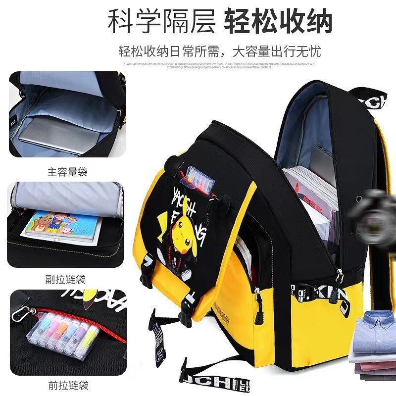 Venta al por mayor de nuevas mochilas escolares Pikachu para estudiantes de primaria, 3-6 grados, reducción de la carga, mochilas escolares para niños, mochila de gran capacidad recargable