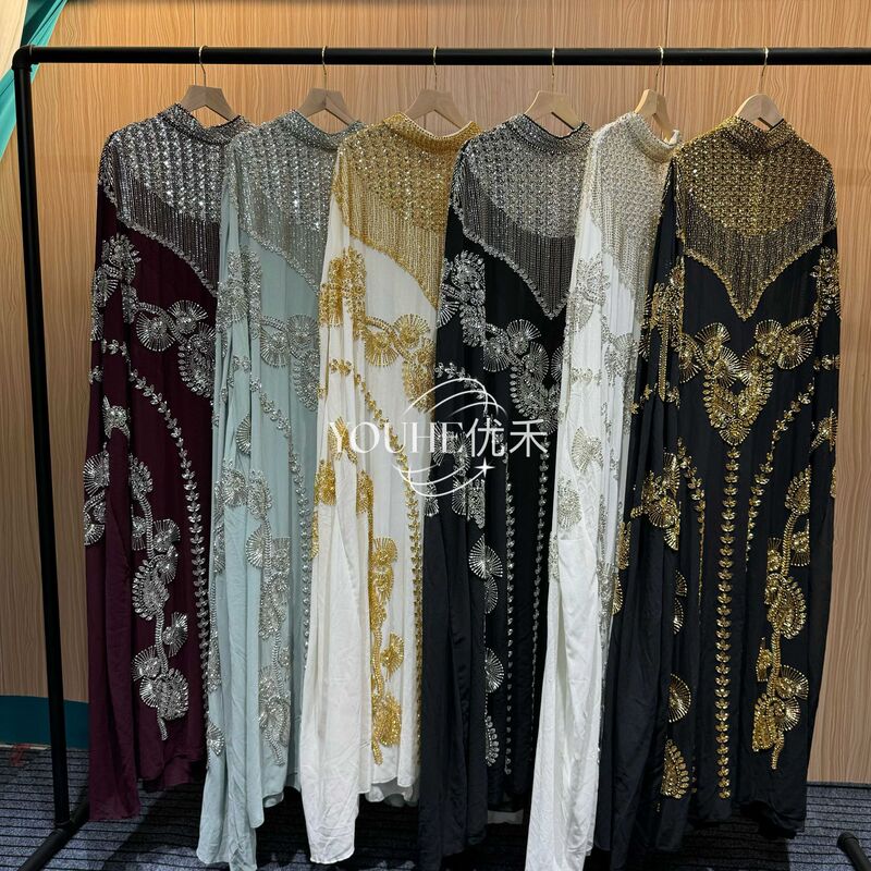 Luxury Cross-Border Fashion Sequined Batwing Cape Gown Long Dress Women's High-End Evening Gown