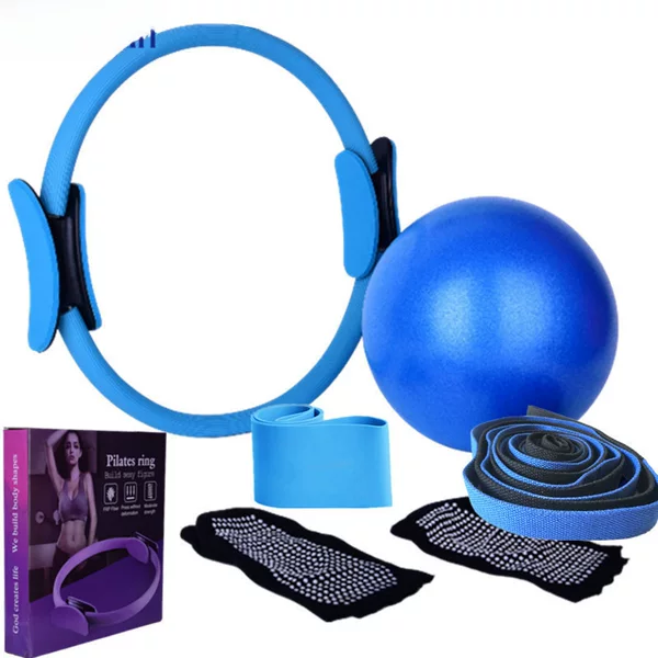 Yoga Pilates six-piece set 10-hole chrysanthemum rope yoga ball latex elastic ring half finger yoga socks color box suit