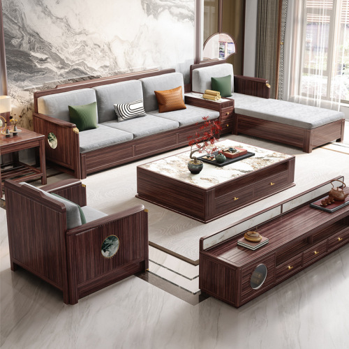 New Chinese style ebony solid wood sofa all solid wood living room combination large and small apartment sofa storage furniture
