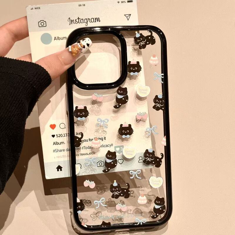 Love Black Cat Suitable for Apple 15 16Promax Mobile Phone Case 11 Anti-Fall 14Pro Hard Shell 17 Black Frame 17Pro Love Black Cat Suitable for Apple 15 16Promax Mobile Phone Case 11 Anti-Fall 14Pro Hard Shell 17 Black Frame 17Pro