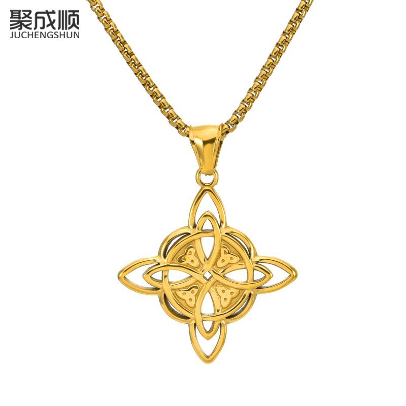 Cross-border Hollow Viking Nordic Celtic Triangle Section Stainless Steel Personality Men's Punk Pendant Necklace Wholesale