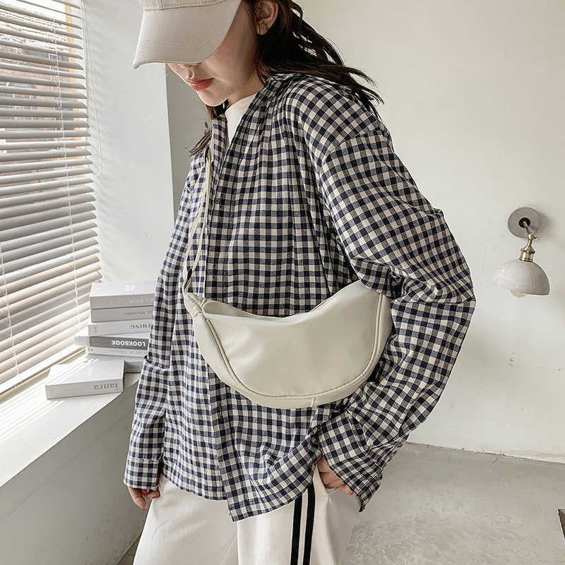 2024 New Style Dumpling Bag Fashionable Street Solid Color Simple Crossbody Bag Japanese Style Ins Style Soft Girl Student Shoulder Bag