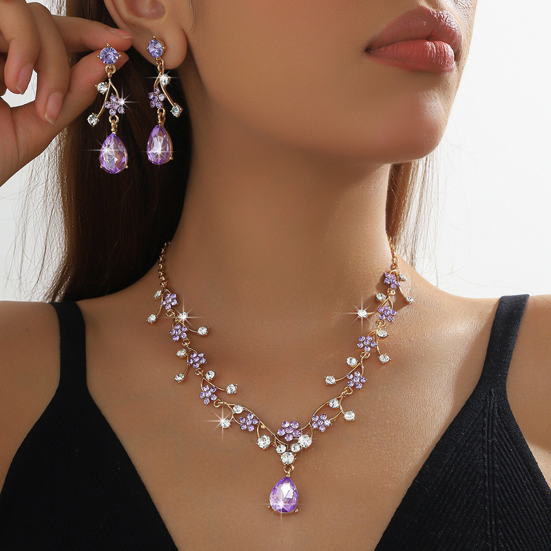 Factory Direct Supply European and American Cross-Border Fashion Evening Ball Necklace Earrings Jewelry Set Bridal Wedding Dress Accessories Factory Direct Supply European and American Cross-Border Fashion Evening Ball Necklace Earrings Jewelry Set Bridal Wedding Dress Accessories