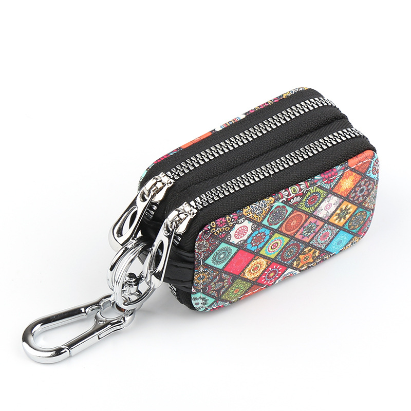 Double-Layer Anime-Style Painted Car Key Case, Cartoon Key Pouch for Men and Women, Youth Key Holder with Zipper, Cute and Versatile