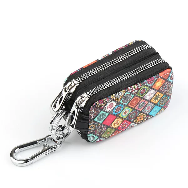 Double-Layer Anime-Style Painted Car Key Case, Cartoon Key Pouch for Men and Women, Youth Key Holder with Zipper, Cute and Versatile