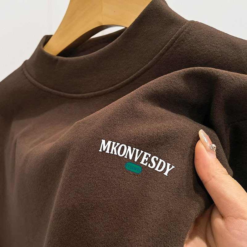 Marca de moda de terciopelo medio cuello alto a prueba de frío de manga larga Camiseta base de los hombres camisa de terciopelo de doble cara de terciopelo ropa interior otoño ropa de abrigo