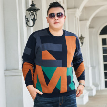 潮流男士加肥加大码圆领长袖针织衫加绒加厚肥佬毛衣特大号毛衫