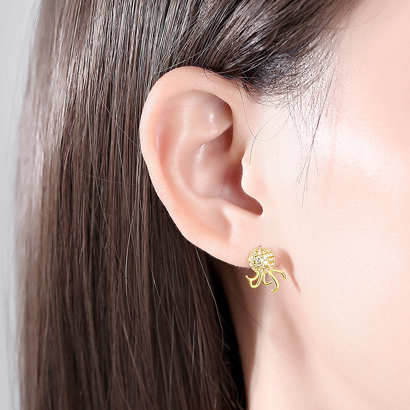 Plata esterlina s925 moda pulpo pendientes estilo coreano luz lujo ins estilo diseño creativo pulpo pendientes con diamante