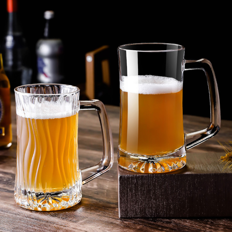 Taza de cerveza artesanal gruesa creativa de gran capacidad Taza de té para el hogar Taza de agua de vidrio con asa Taza de cerveza para mayoristas