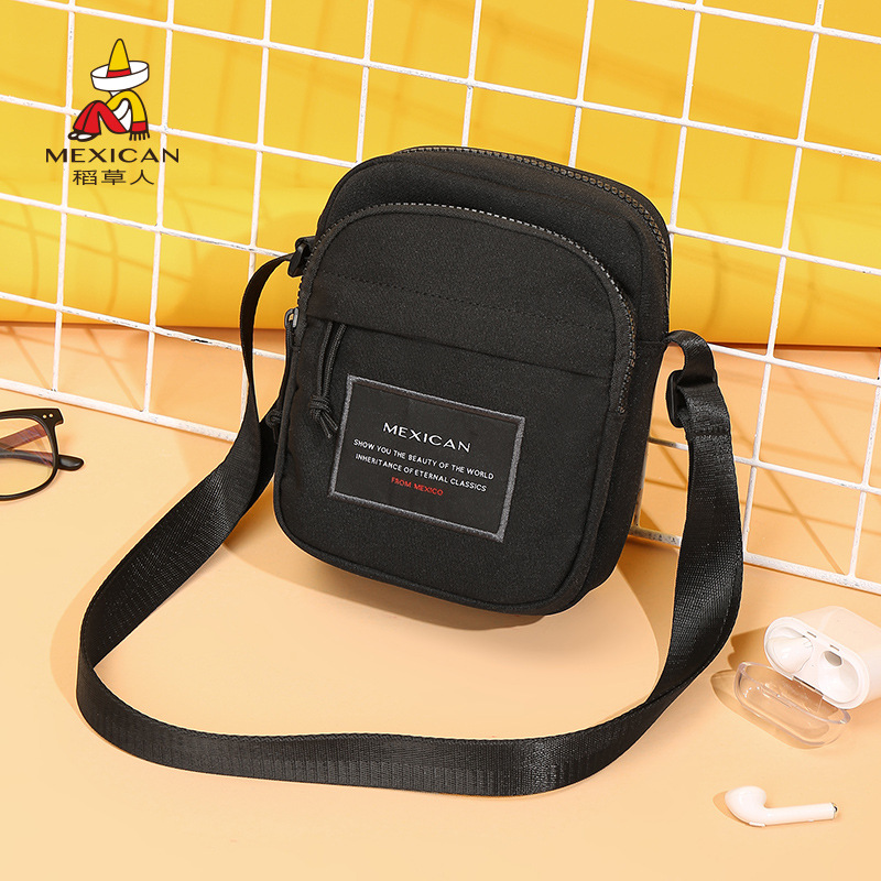 Scarecrow Shoulder Bag Men's Korean Style Street Fashion Brand Casual Mini Mobile Phone Bag Lightweight Canvas Student Crossbody Small Bag