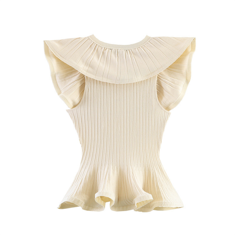 Foreign Trade European and American 2026 Summer New Fashion Casual Round Neck Knitted Top with Wavy Trim 0014027 Foreign Trade European and American 2026 Summer New Fashion Casual Round Neck Knitted Top with Wavy Trim 0014027