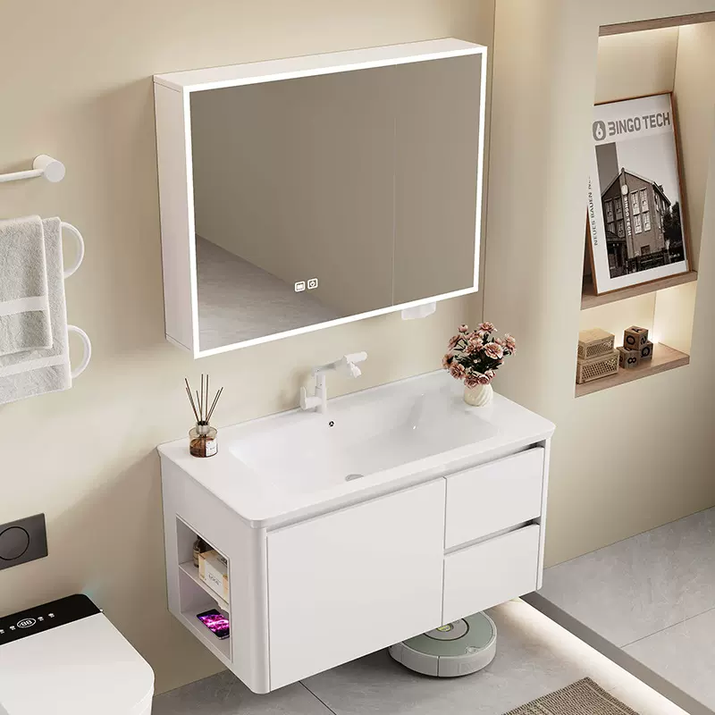 新款侧格一体洗脸盆柜卫生间防潮蜂窝铝抽屉款浴室柜收纳智能镜柜