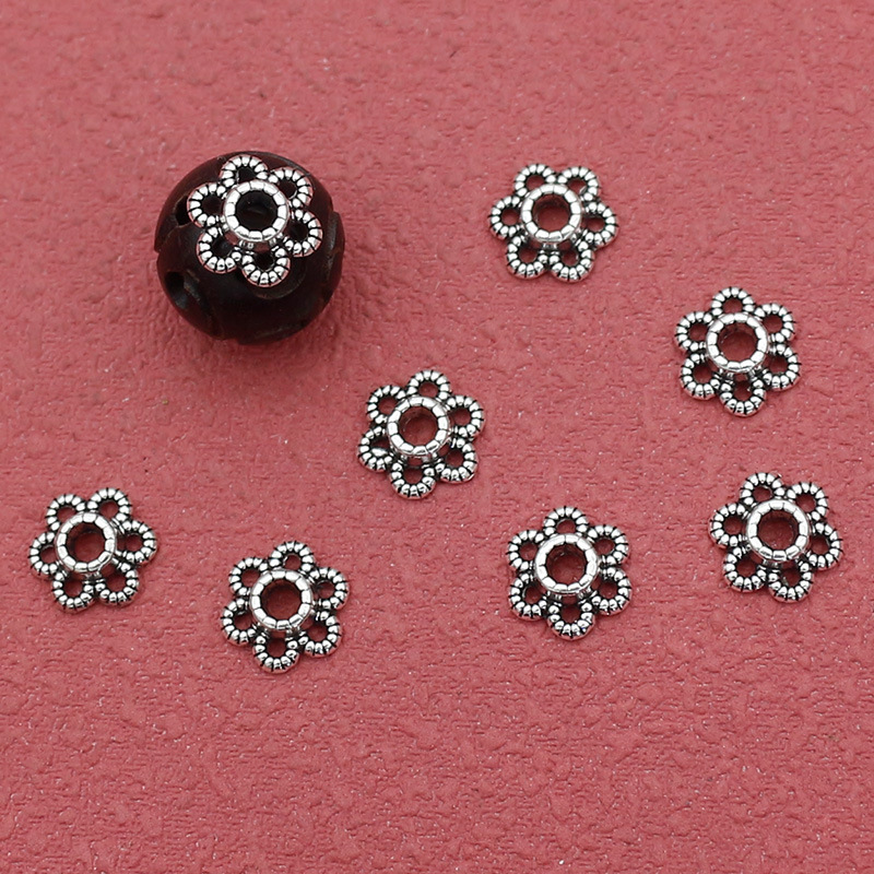 复古百搭镂空花瓣花托 6mm古银色手串珠子花帽隔片DIY藏银饰品