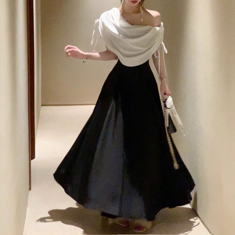 Waltz Annual Waist Slim Fit Multi-Piece Large Skirt French Style Swing Collar Court Hepburn Long Summer Dress