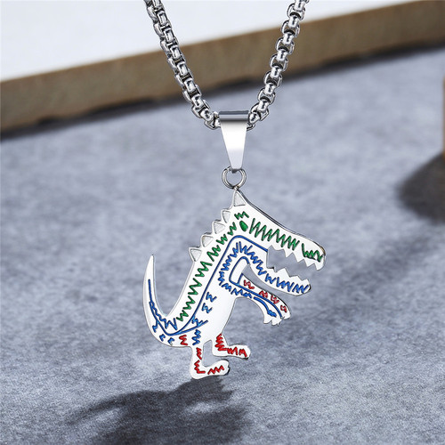 P0737 Personalized Influencer-Style Ins Small Dinosaur Titanium Steel Pendant Necklace | Simple Korean-Style Necklace