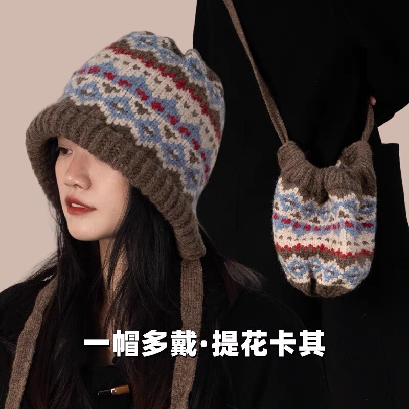 韩版毛线帽秋冬保暖护耳加厚防寒针织帽旅游拍照甜美套头帽时尚潮|undefined