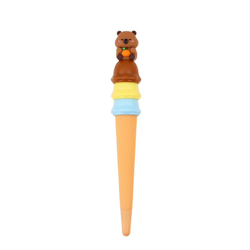 新しいソフトプラスチックカピバラアイスクリームゲルペンかわいい形のギフトペン黒署名ペン学生文具|undefined