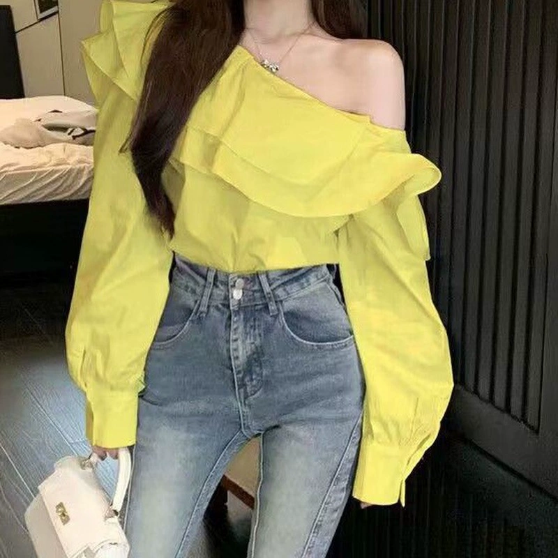 Рубашка с открытыми плечами 2023 Новый стиль с длинными рукавами