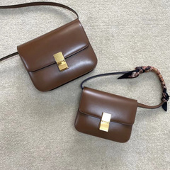 Leather women's bag, tofu bag, box bag, 2023 new design single shoulder crossbody flight attendant bag, retro minimalist women's bag