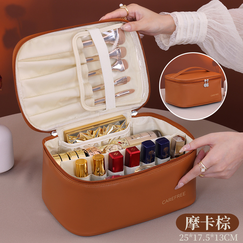 Bolsa de maquillaje de lujo ligera de gran capacidad con partición de alto valor cosmético pu bolsa de maquillaje de viaje bolsa de maquillaje portátil image 9