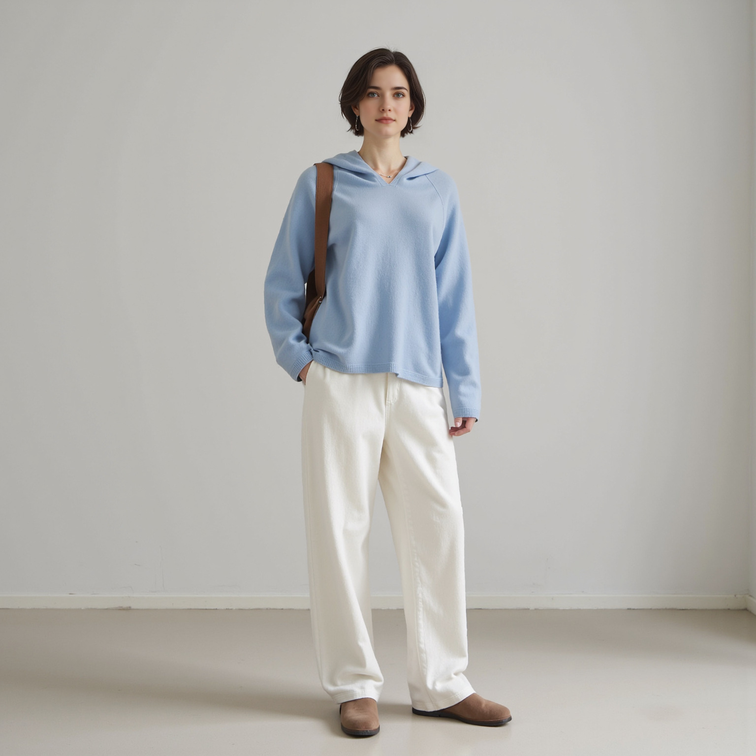 轻盈暖意！帽衫无缝一体100羊毛针织衫女早秋纯色百搭休闲毛衣冬