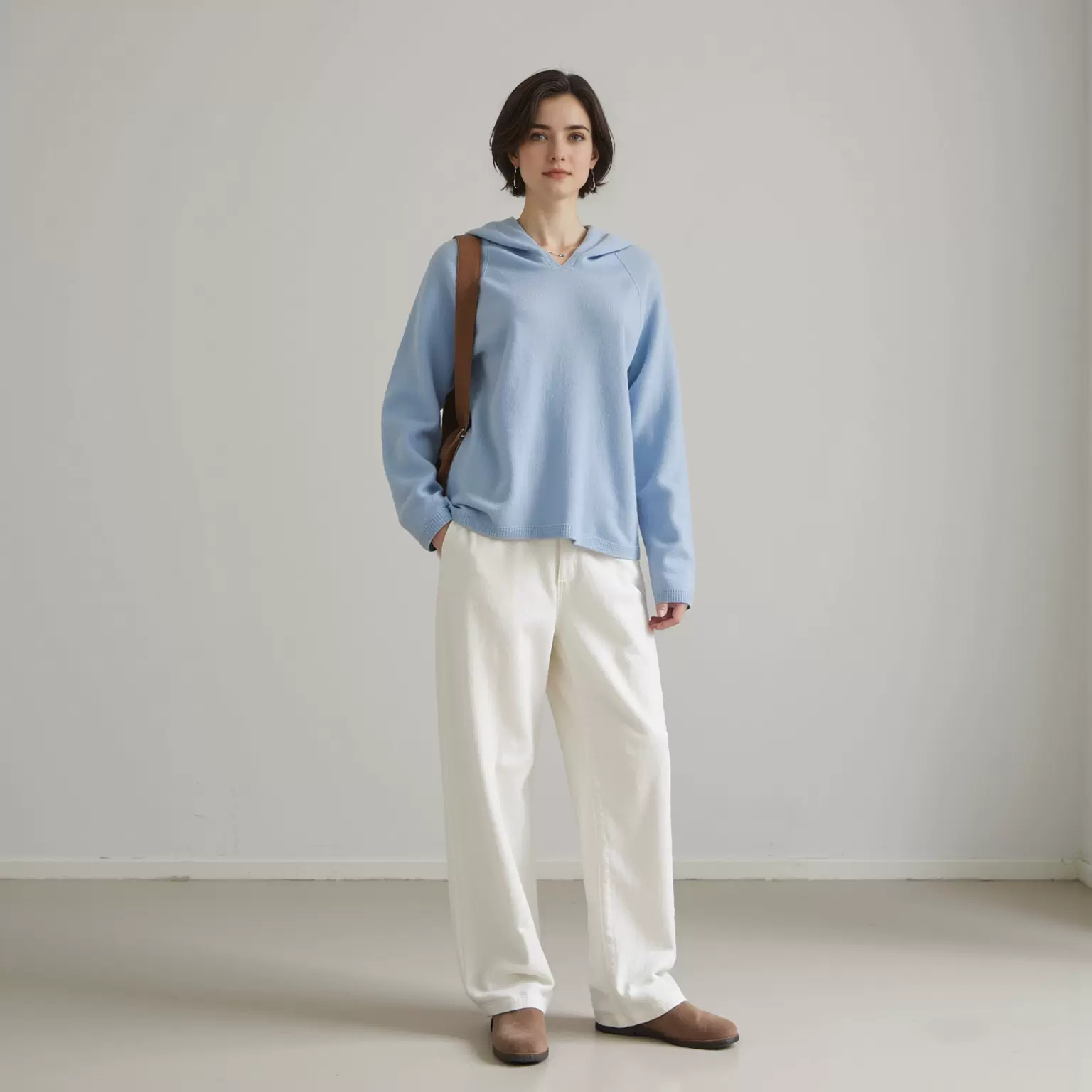 轻盈暖意！帽衫无缝一体100羊毛针织衫女早秋纯色百搭休闲毛衣冬