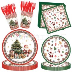 新しい水彩クリスマスパーティー紙皿クリスマスツリーサンタクロース性紙コップティッシュテーブルクロスパーティー用品