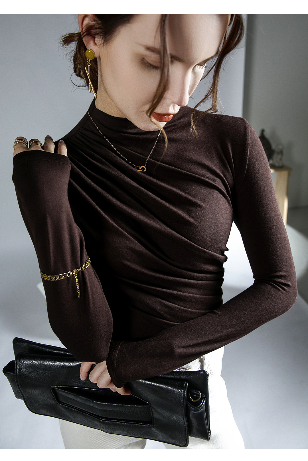Pleated High Neck Top Image 5