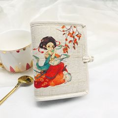 Cotton and linen literary and artistic small fresh wallet women's short Chinese ancient style Hanfu accessories handmade two-fold printed short wallet