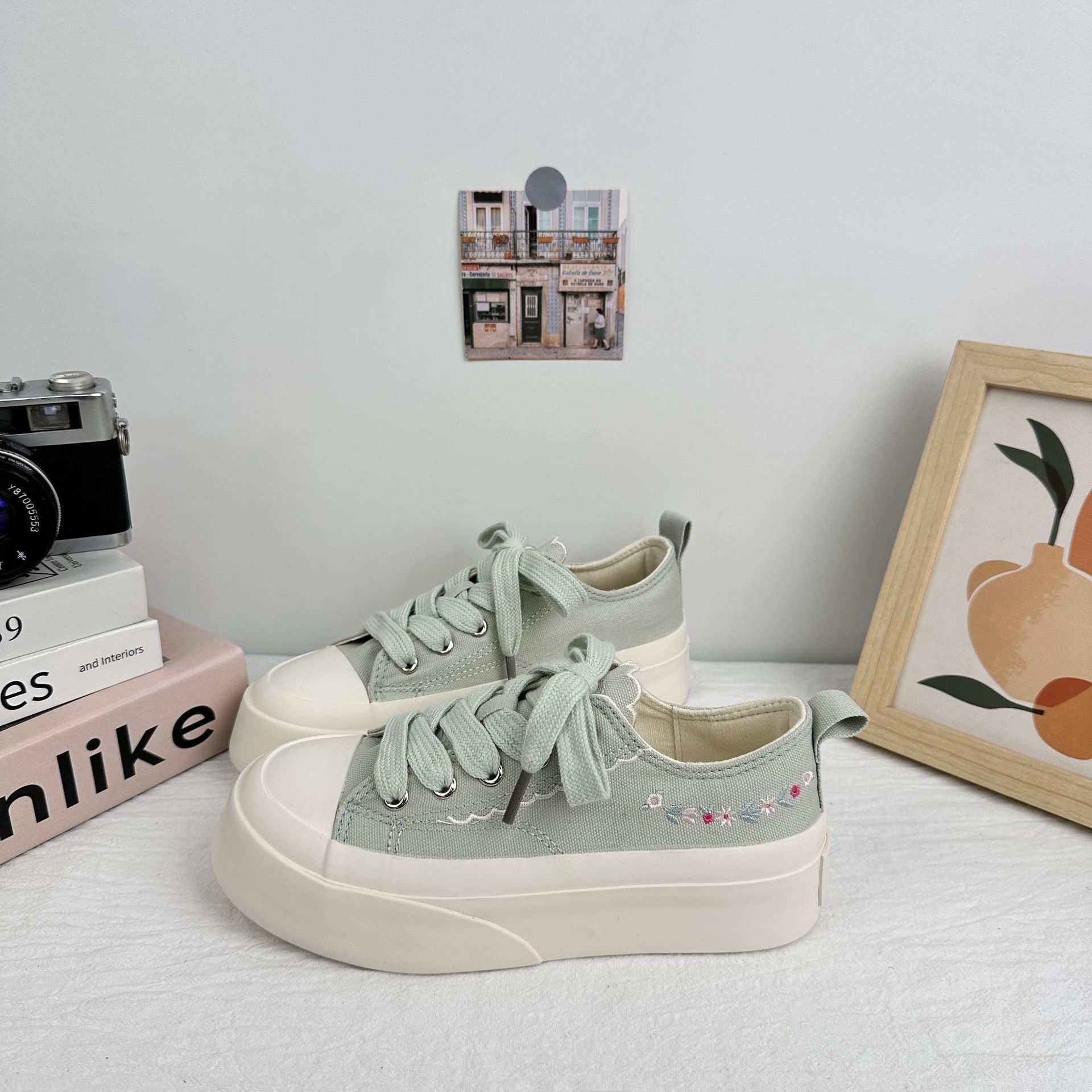 Zapatos de plataforma de onda lejana, zapatos de moda para mujer, 2025, zapatos de lona de nicho de todo fósforo, zapatos de mujer de verano, zapatos blancos, zapatillas casuales image 3