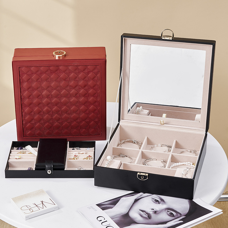 Boda cumpleaños alta sensación caja de joyería anillo de gran capacidad relojes pulseras portátiles con joyería caja de almacenamiento de bloqueo al por mayor