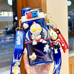 Ultraman Kids' Water Bottle, Boys' Square Design for School Use—Dual-Use Summer Straw Cup, Portable for Kindergarten Outings
