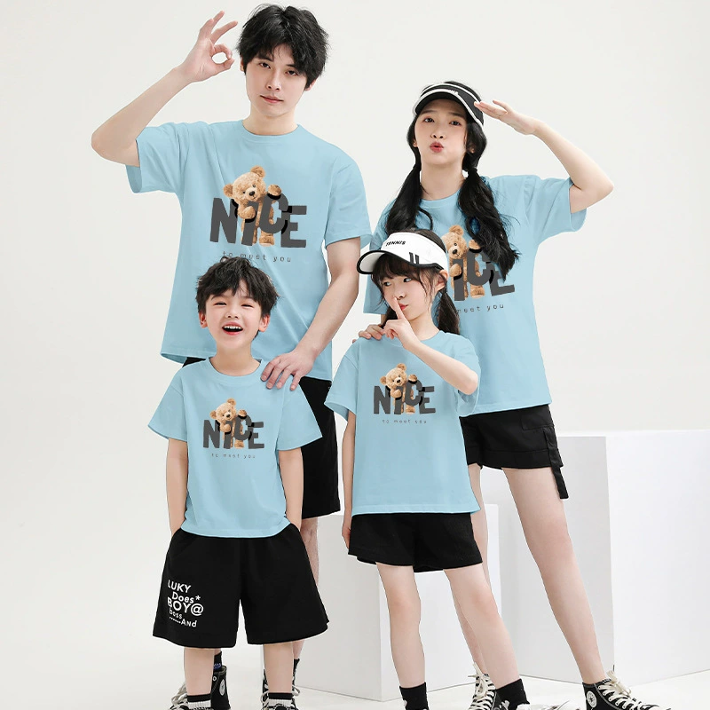 Cotton children's T-shirt, custom-made, 200 gram, family style, European style, with little bears