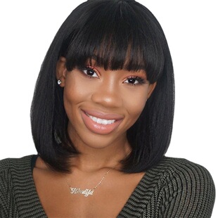 African Cross-border Wig Women's Short Hair Bobo Head Chemical Fiber Full Head Cover Short Straight Hair Straight Bang Fashion Wig in stock