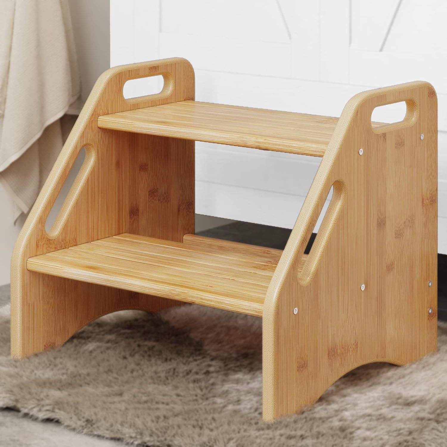Taburete de madera Taburete de elevación para niños Taburete de inodoro Taburete de baño de madera maciza Wooden Step Stool