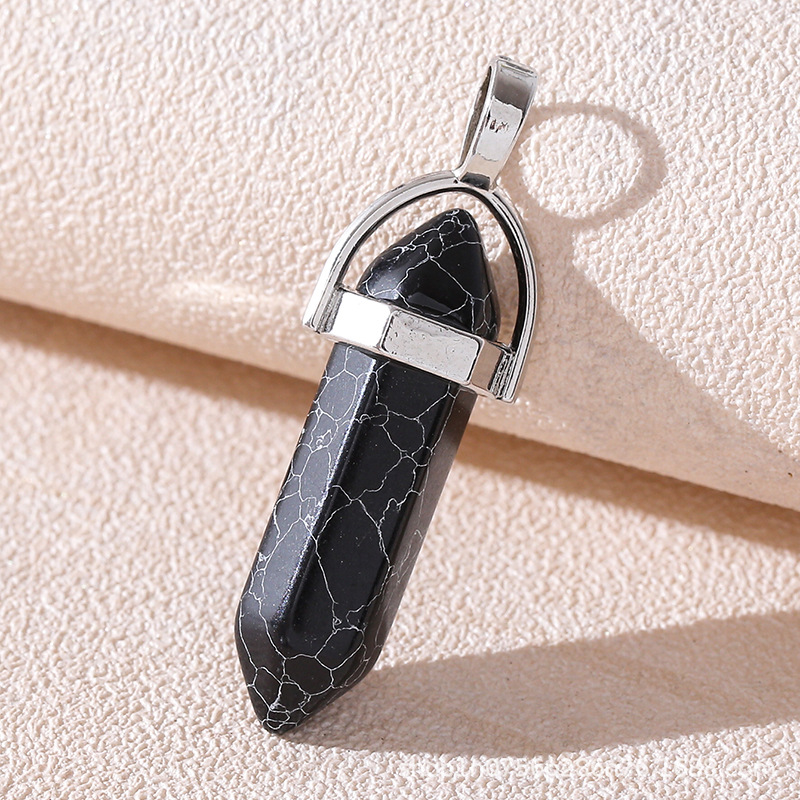 Venta caliente transfronteriza piedra natural amatista cristal rosa colgante de columna hexagonal collar de bala de doble punta colgante único al por mayor