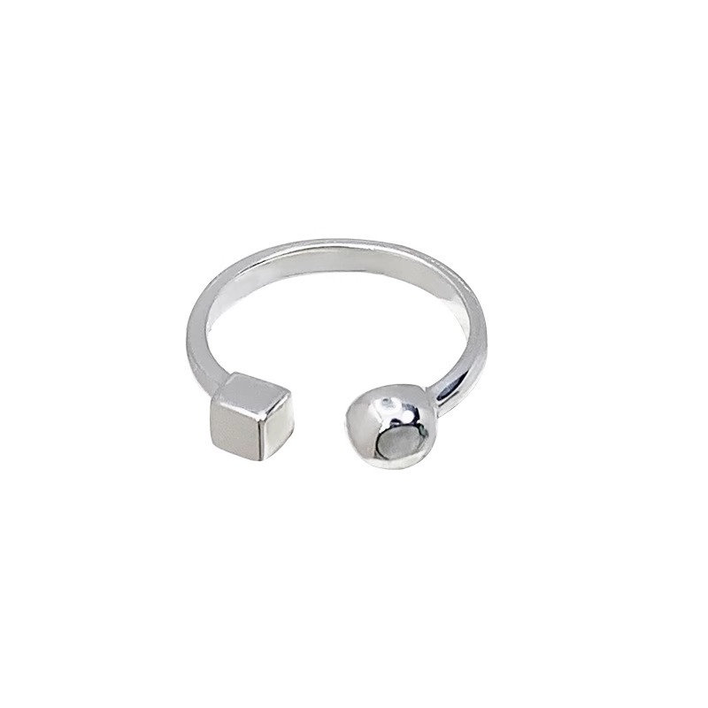Koreanischer geometrischer runder Ring für Damen im Retro-Stil, quadratische Kugel, offener Hip-Hop-Zeigefingerring, trendig_voghion.com
