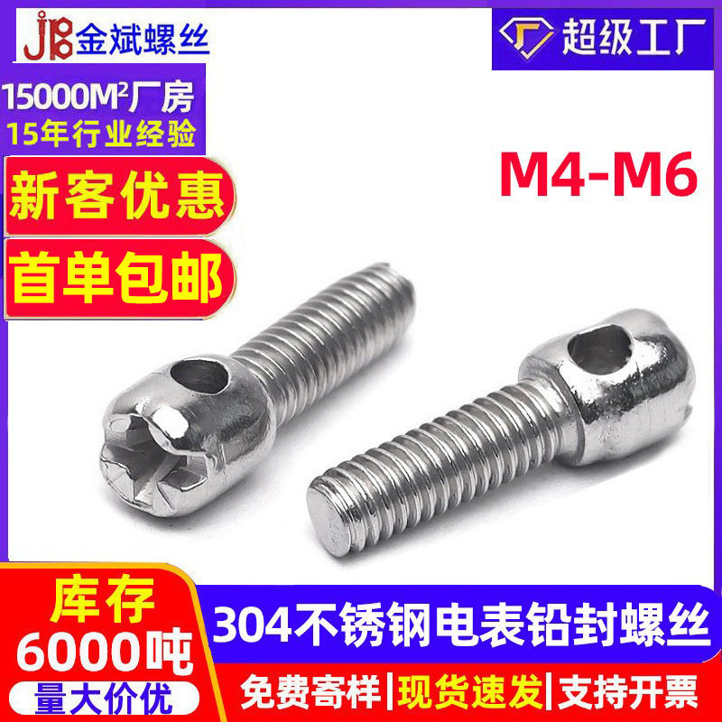 304不锈钢电表螺丝  铅封螺丝 封表螺丝 带孔螺丝  M4M5M6