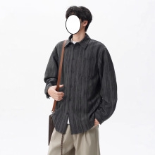 美式条纹扎染长袖衬衫男款秋季新款肌理感老钱风衬衣宽松通勤外套