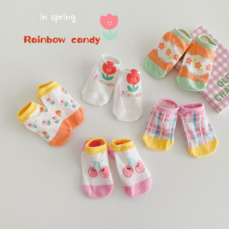 Children's Mesh Boat Socks 25 Summer Thin Cartoon Cute Toddler Cotton Socks Girls Shallow Mouth Mesh Invisible Boat Socks