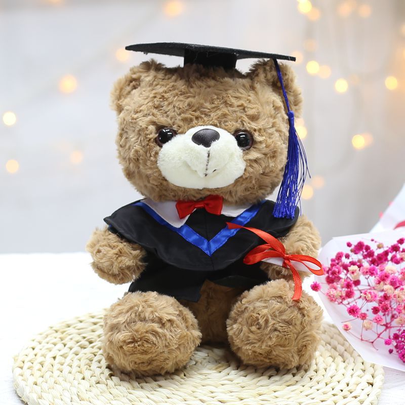 Venta al por mayor de uniformes de licenciatura, maestría, oso de doctorado, juguete de peluche, muñeca de oso graduado, muñeca de trapo impresa, regalo de graduación