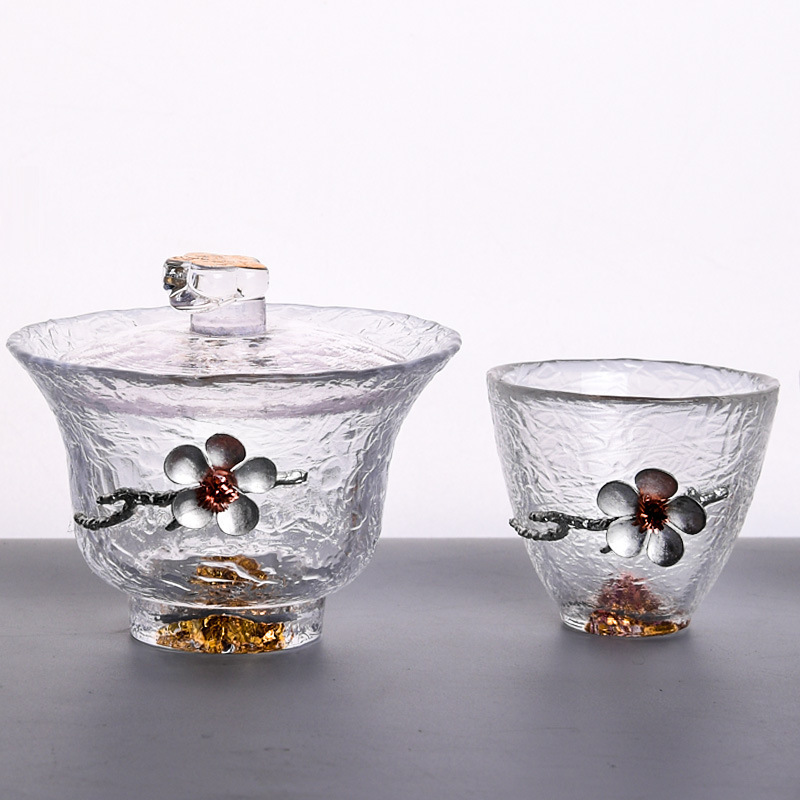Japonés Jinshan vidrio té Kung Fu taza pintura creativa oro anual reunión apertura té con regalo de mano