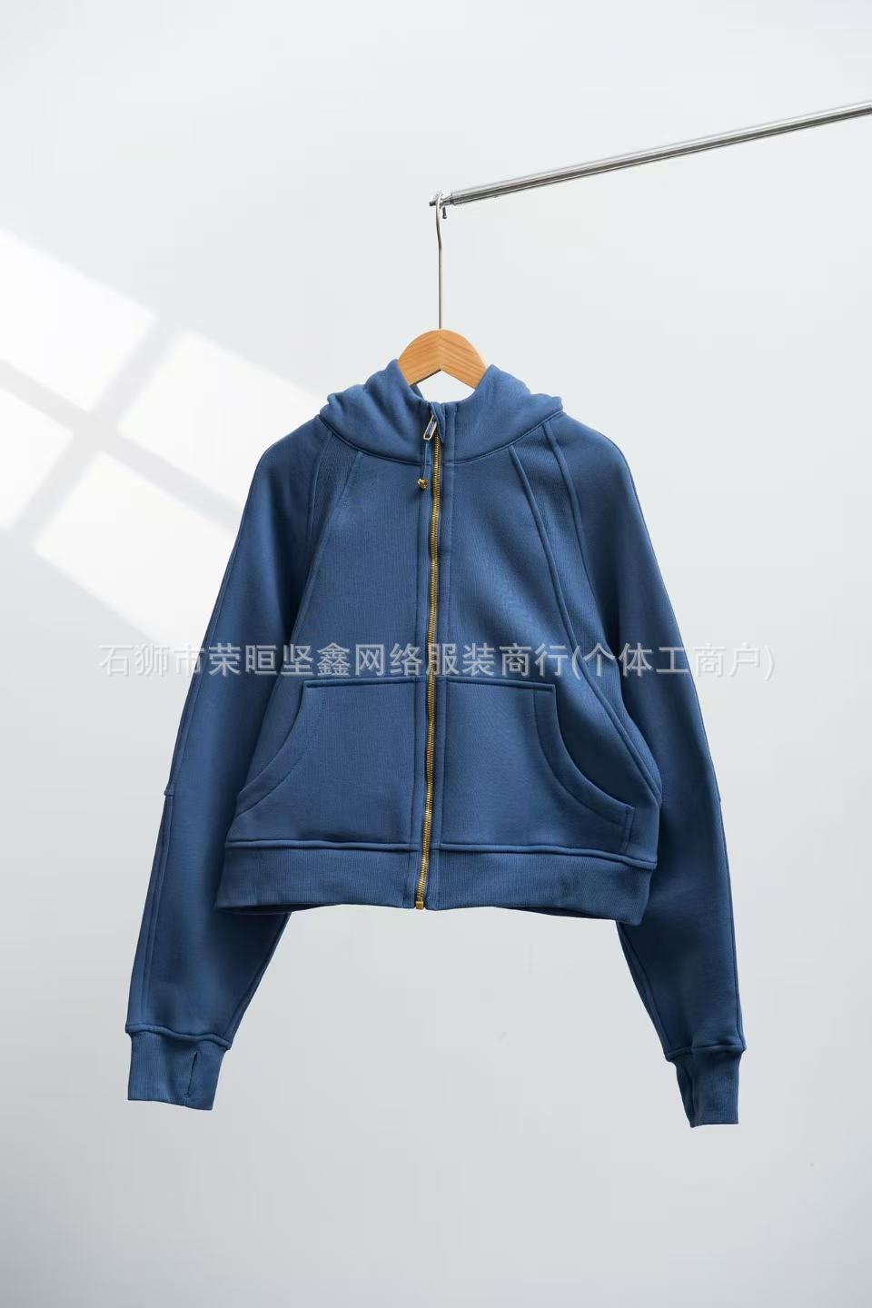 宽松连帽阴影蓝金标+金拉链 / XS/S【建议100-120斤】