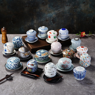 Japanese-style stewed egg stewed soup pot water-proof stewed vintage ceramic steamed egg pot with lid personalized pudding bowl dessert