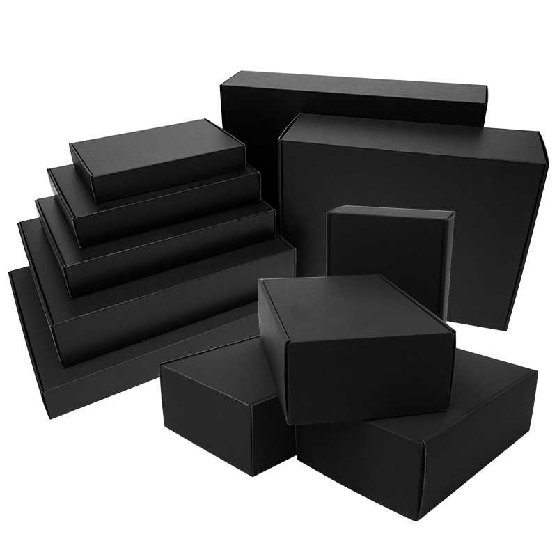 Caja de avión grande negra extra dura, ropa interior, caja de embalaje, embalaje, caja de papel de logística exprés al por mayor, punto blanco