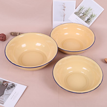 琺琅搪瓷碗懷舊老式家用搪瓷碗湯碗飯店餐廳搪瓷盆湯盆黃色卷邊盆