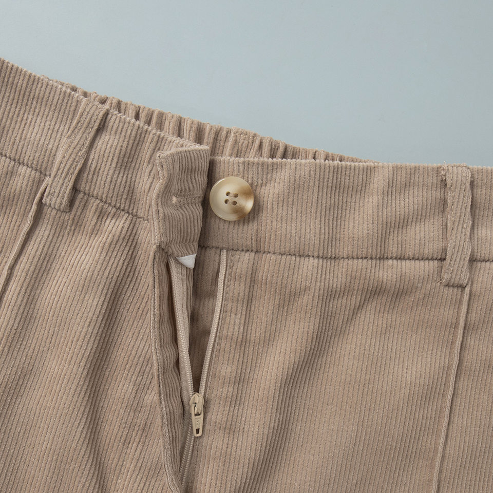 Quần ống rộng nữ cotton nhung kẻ sọc dáng suông lưng giữa phong cách retro — kaki nhạt, mơ chi tiết 8
