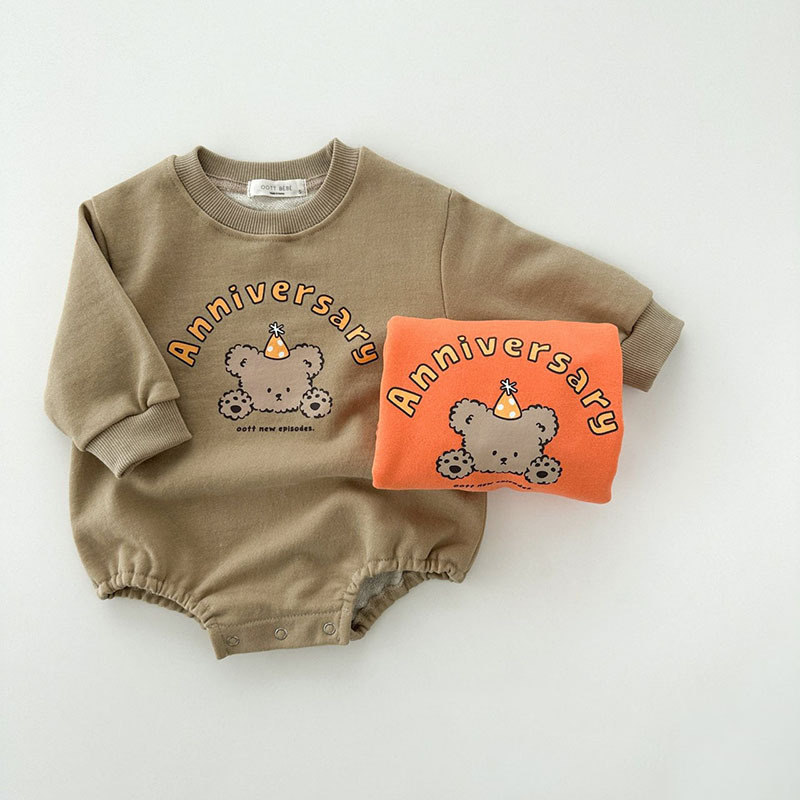 Mono de algodón puro con estampado de oso de dibujos animados estilo Ins para bebé, unisex, cuello redondo, sudadera de dibujos animados, traje para gatear, otoño 25
