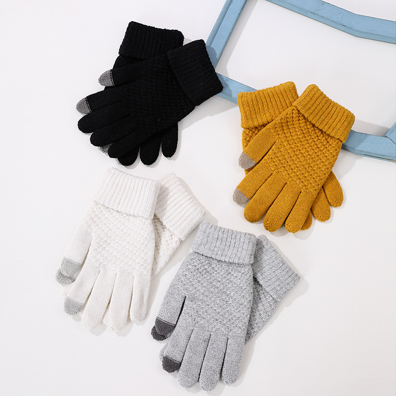 Gloves winter warm student Korean version of simple men's and women's fleece thickened cycling five fingers can touch screen cold cotton gloves_maomaolike.com